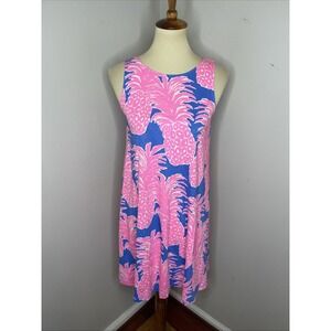 Lilly Pulitzer Kristen Swing Dress Pima Cotton Pineapple Pink Blue Haven Small S